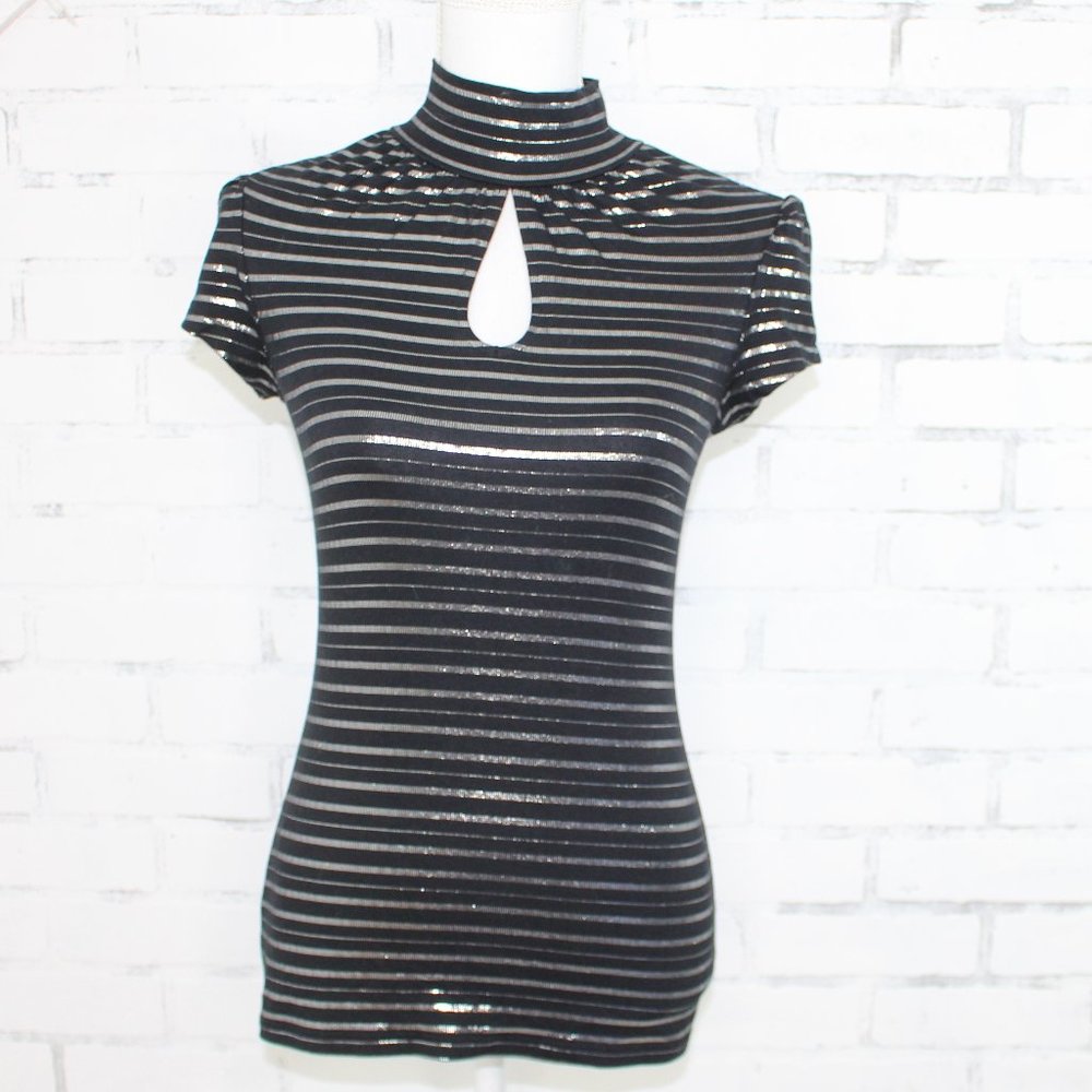 Express Black and Silver Short Sleeve Top